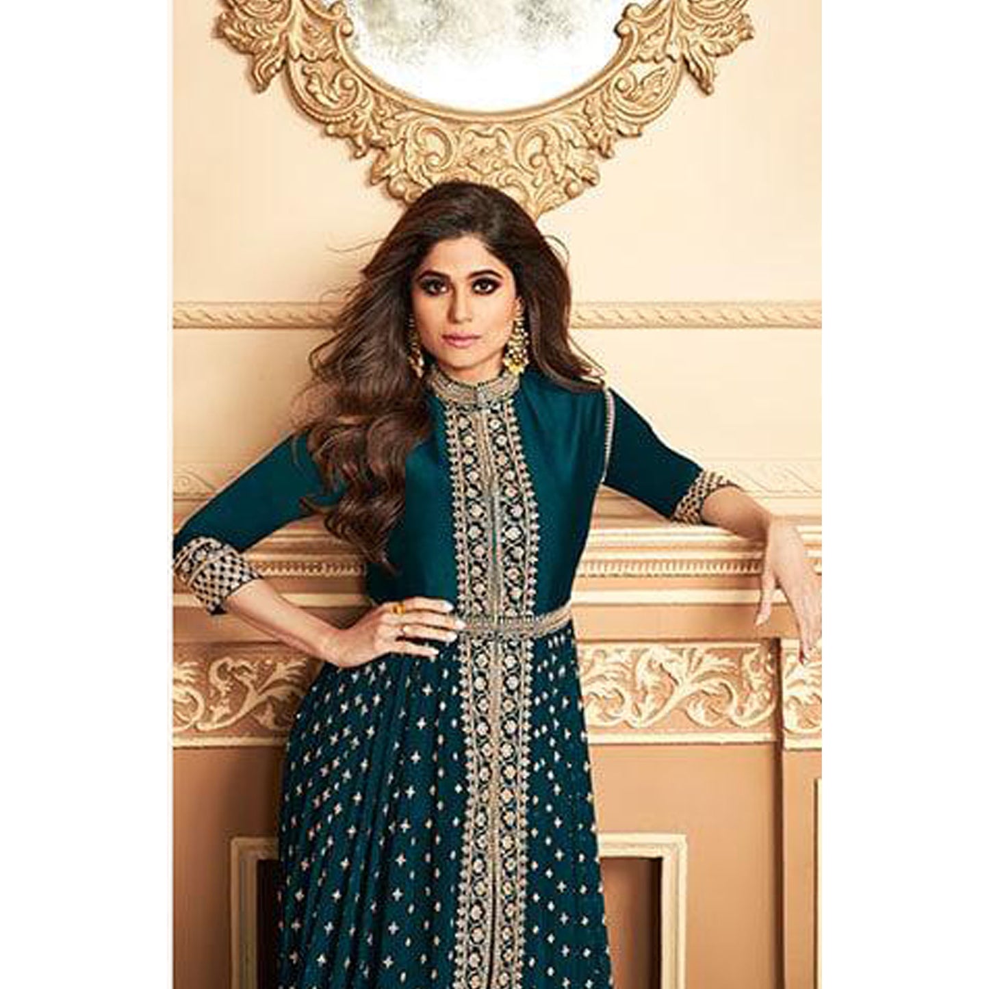 Turquoise Blue Color Eid Ramadan Festival Wear Stylish Anarkali Gown