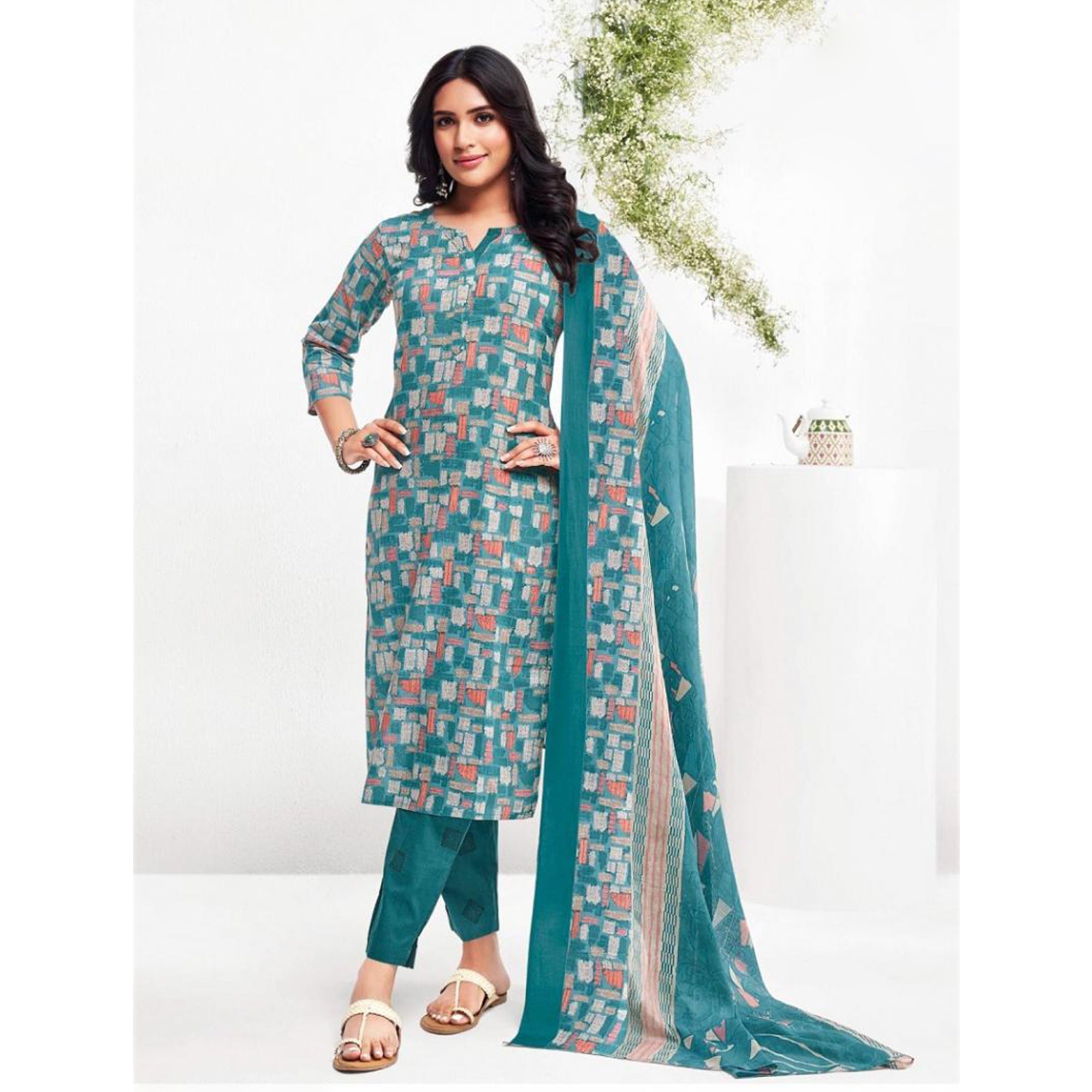 Causal Wear Gorgeous Designer Pure Cotton Fabric Salwar Kameez Plazzo Pant Suits