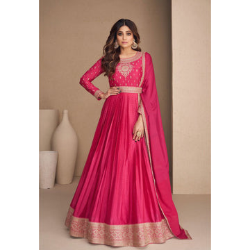 Indian Designer Heavy Embroidery Work & Chion Silk Anarkali Gown Suit