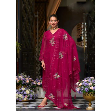 Pakistani Organza Fabric & Heavy Silk Designer Salwar Kameez Pant Suits With Dupatta