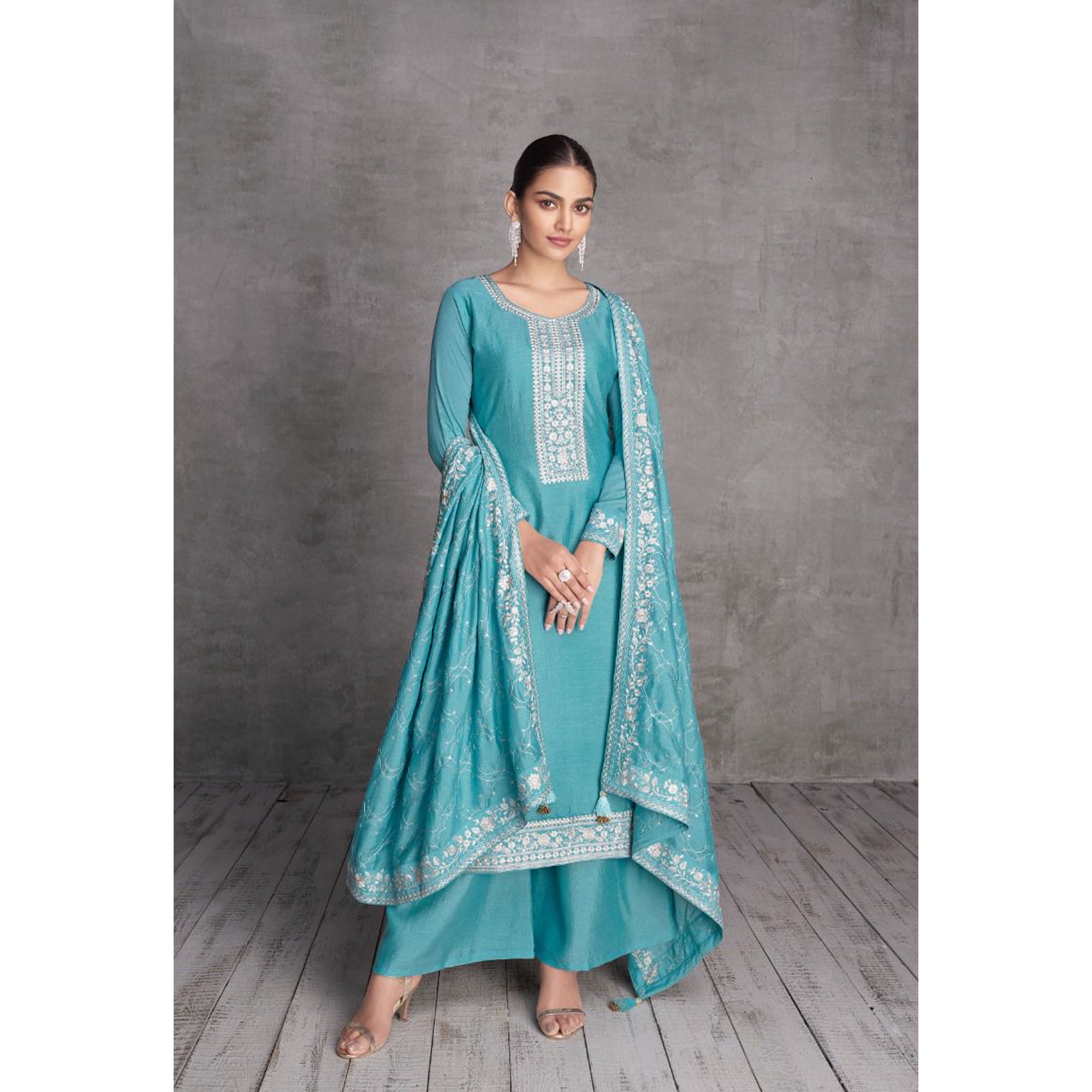 Indian Wedding Wear Salwar kameez Palazzo Suits With Silk Dupatta