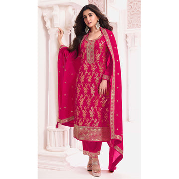 Women's Wear Embroidery Santoon Fabric Salwar Kameez Pant Suits With Chinon Dupatta