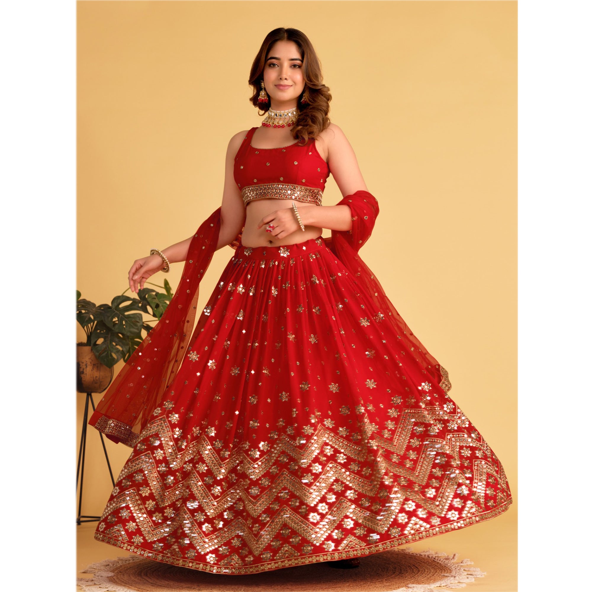 Pakistani Designer Roka Nikah Wear Georgette Fabric Lehenga Choli Suit With Net Dupatta