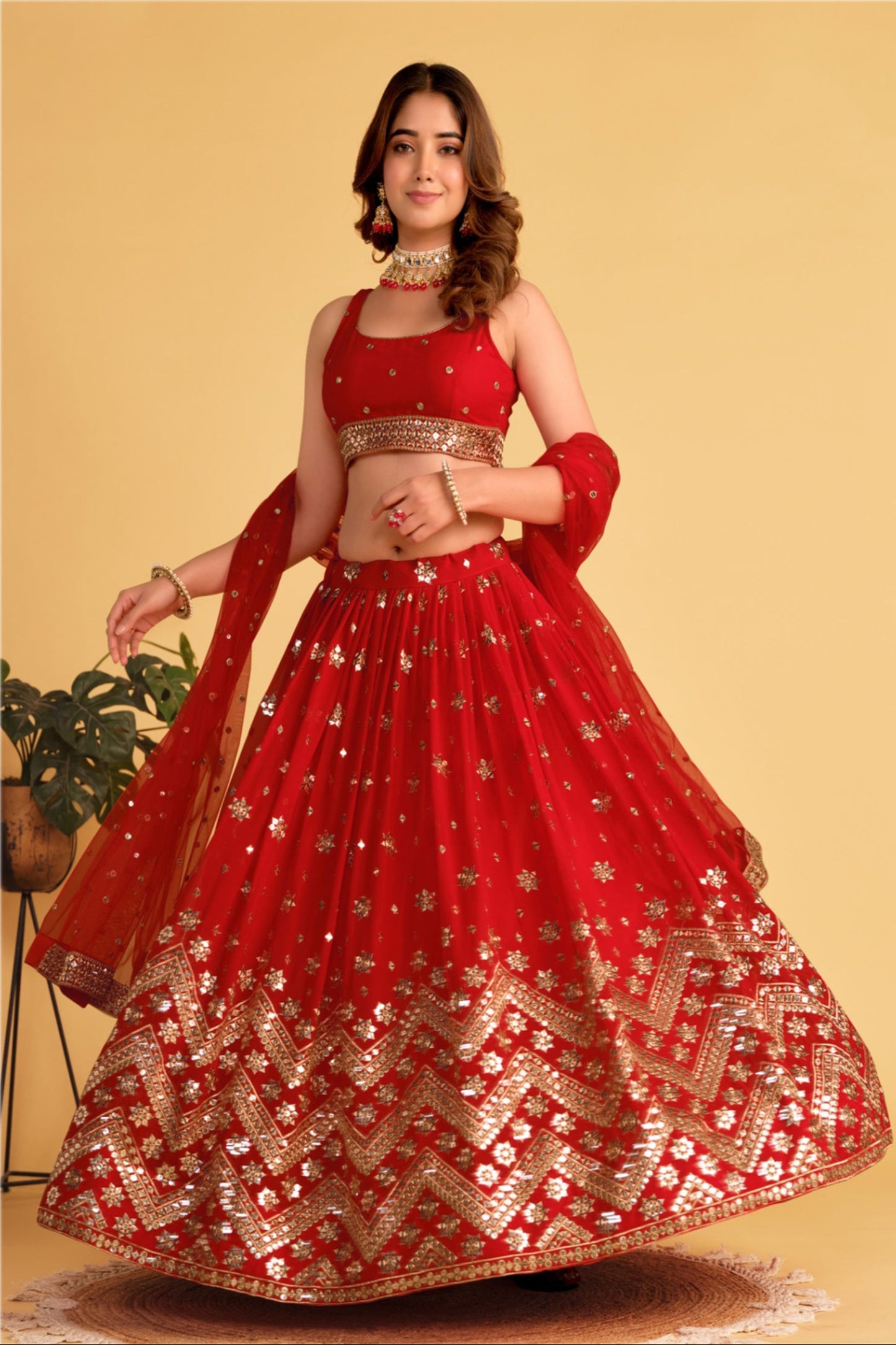 Pakistani Designer Roka Nikah Wear Georgette Fabric Lehenga Choli Suit With Net Dupatta