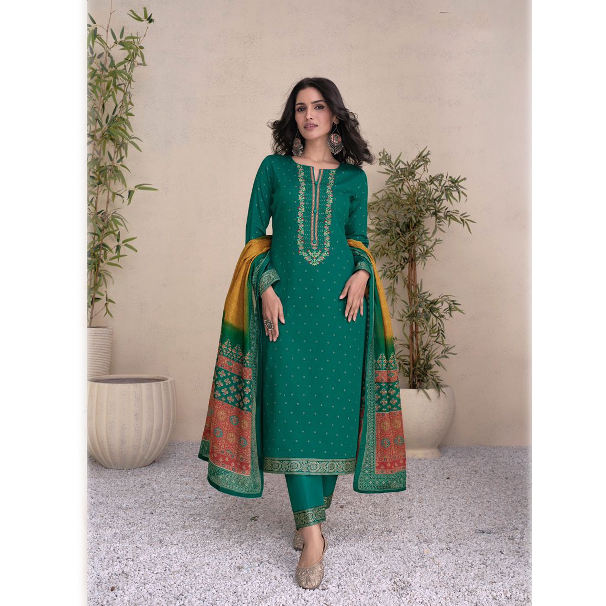 Indian Stylish Cotton Fabric Embroidery Work Summer Wear Salwar Kameez Pant Suit