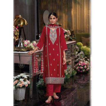 Pakistani Nikah Wear Chinon With Embroidery Work Heavy Silk Salwar Kameez Pant Suits