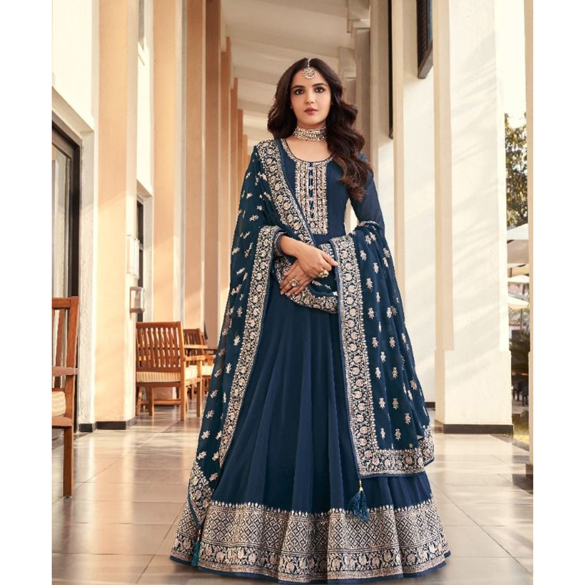 Indian Designer Georgette With Heavy Embroidery Work Anarkali Gown Suit