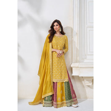 Haldi Function Wear Hevay Embroidery Work Salwar kameez Skirt Suits