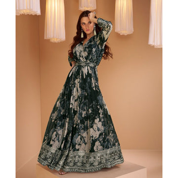 Roka Nikah Wear Long Anarkali Gown Traditional Wear Stylish Heavy Worked Gown