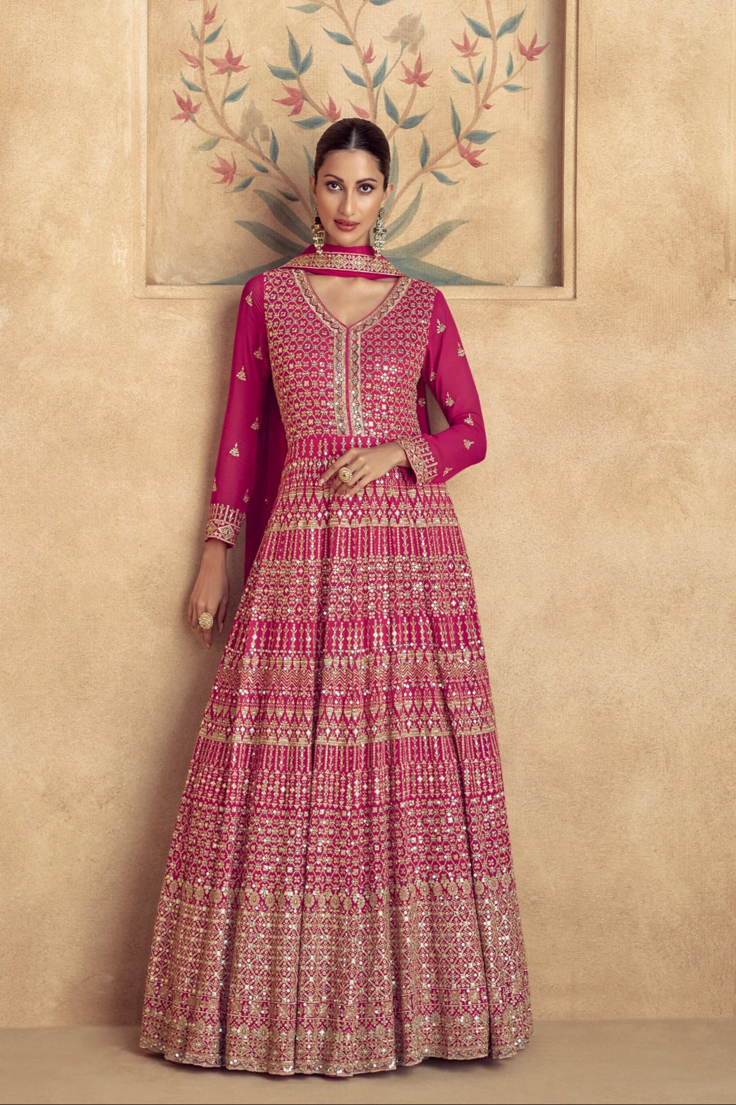 Indian Wedding Designer Heavy Georgette Fabric Party Wear Anarkali Gown Suit