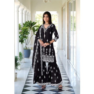 Beautiful Designer Ready To Wear Pure Cottan Fabric Anarkali Sharara Suit
