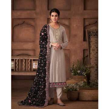 Beige Color Designer Heavy Silk & Embroidery Work Salwar kameez Pant Suit