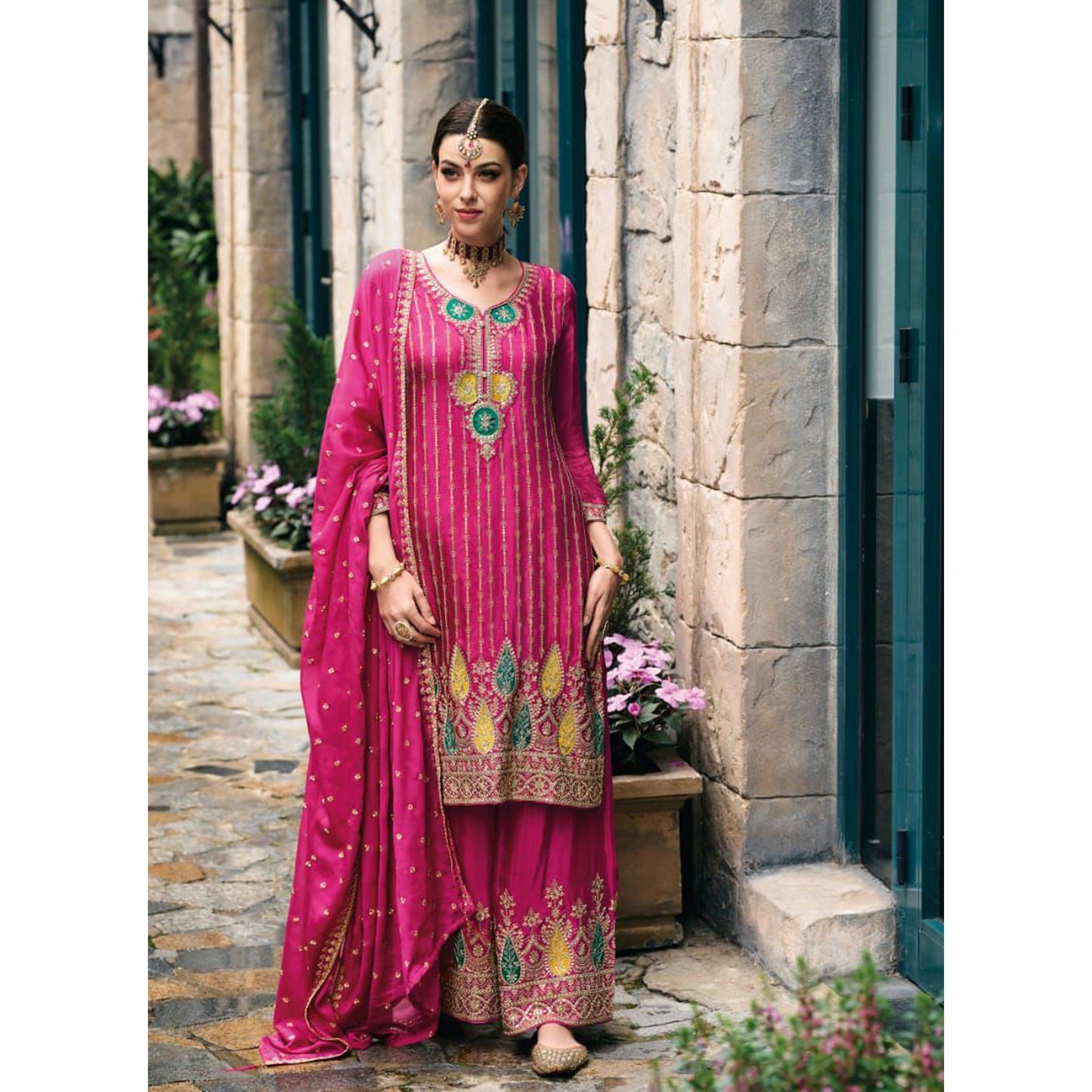 Gorgeous Designer Heavy Chinon With Embroidery Work Salwar Kameez Plazzo Suit