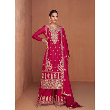 Pakistani Nikah Wear Chinon Fabric & Embroidery Work Salwar Kameez  Plazzo Suit