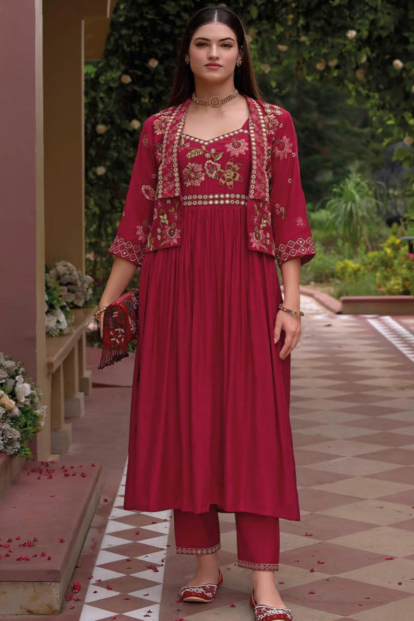 Pakistani Designer Silk & Thread Embroidery Work Salwar Kameez Pant suits