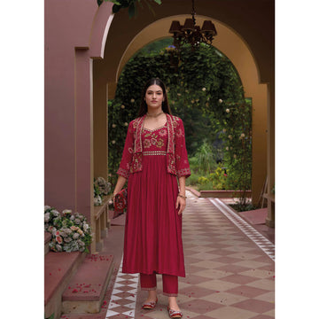 Pakistani Designer Silk & Thread Embroidery Work Salwar Kameez Pant suits