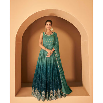 Indian Event Wedding Wear Designer Readymade Anarkali Gown Suits With Nazmeen Dupatta