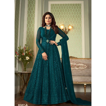 Georgette Fabric Wear Flared Gown Reception Wedding Wear Heavy Gown Outfits