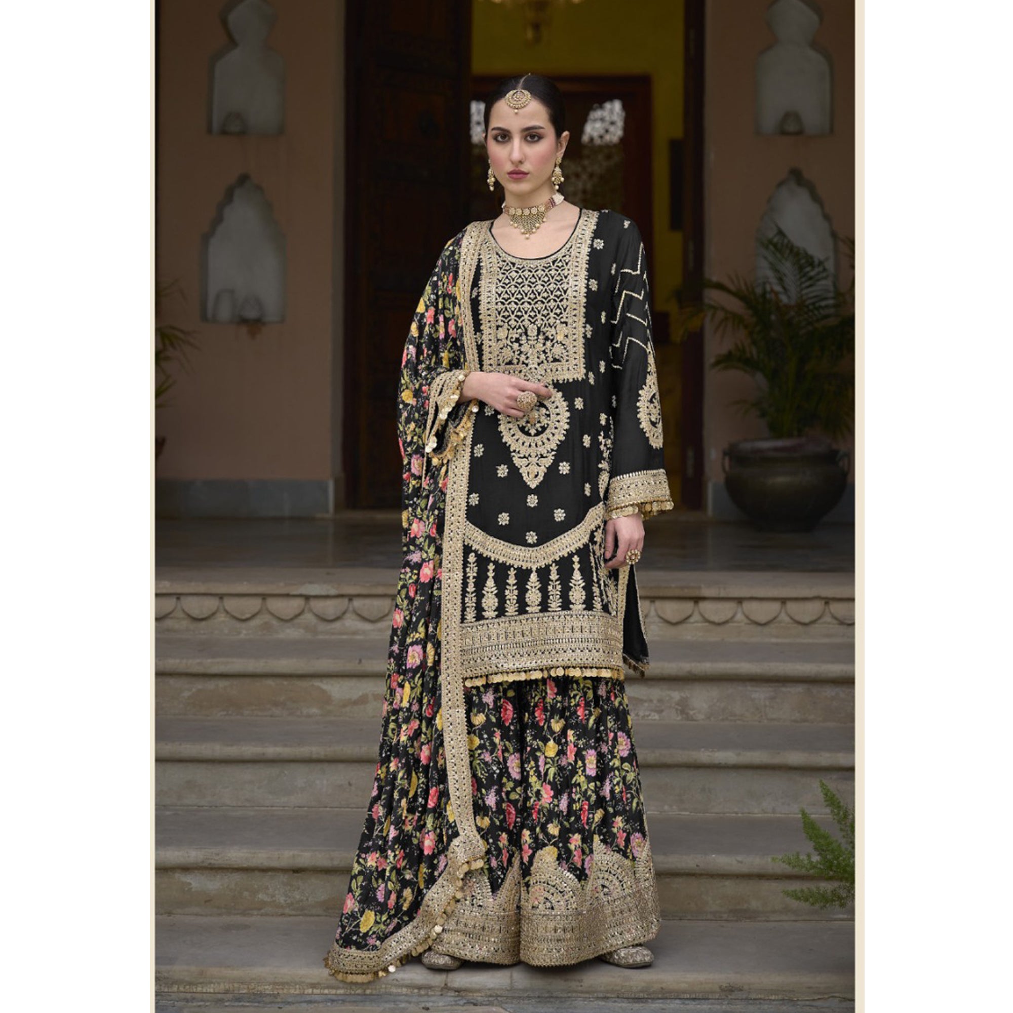 Heavy Embroidery Work With  Digital Print Festival Wear Salwar Kameez Plazzo Suits