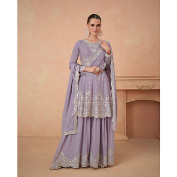 Beautiful Designer Premium Chinon Silk Wedding Wear Sharara Plazzo Suit