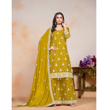 Indian Traditional Wear Chinon Fabric Salwar Kameez Plazzo Suit With Dupatta