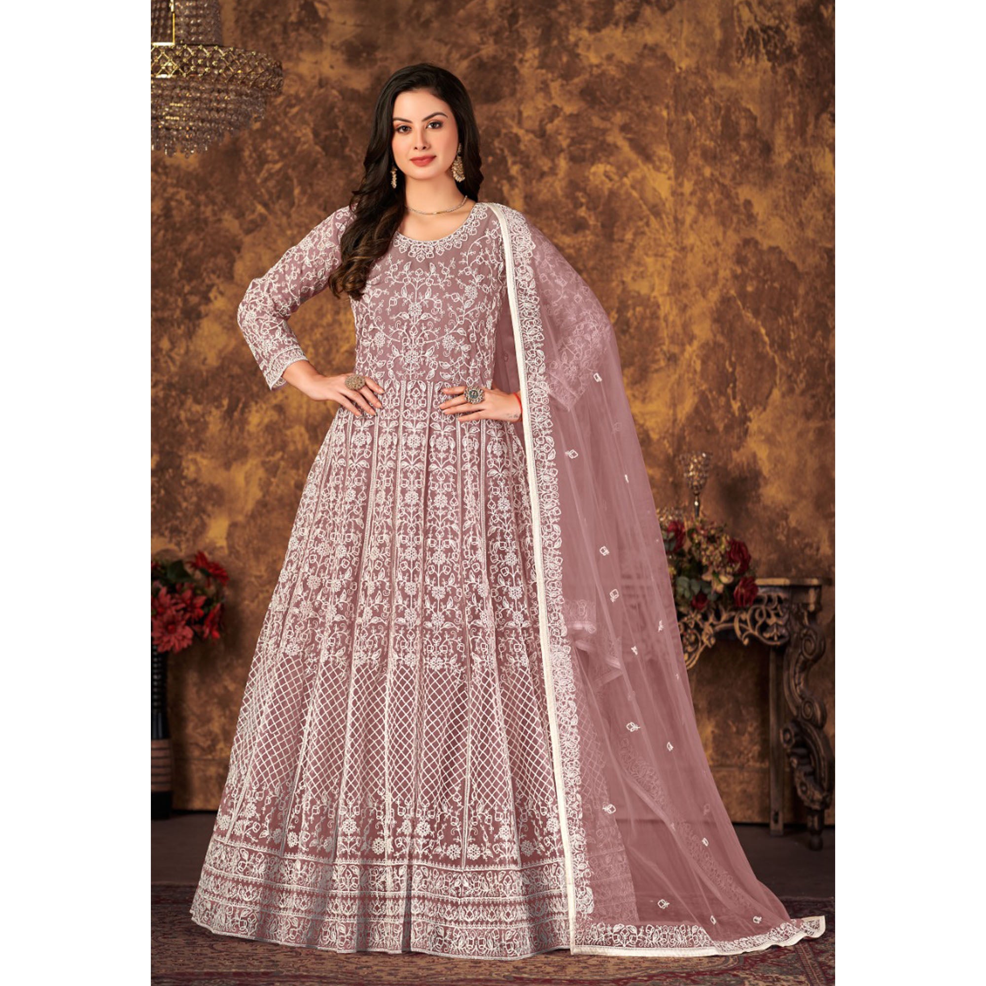 Awesome Pink Color Designer Function Wear Readymade Anarkali Gown Suits