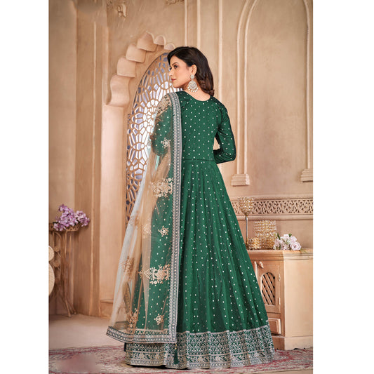 Ramdan Eid Special Embroidery Work Anarkali Gown Suit With Net Fabric Dupatta