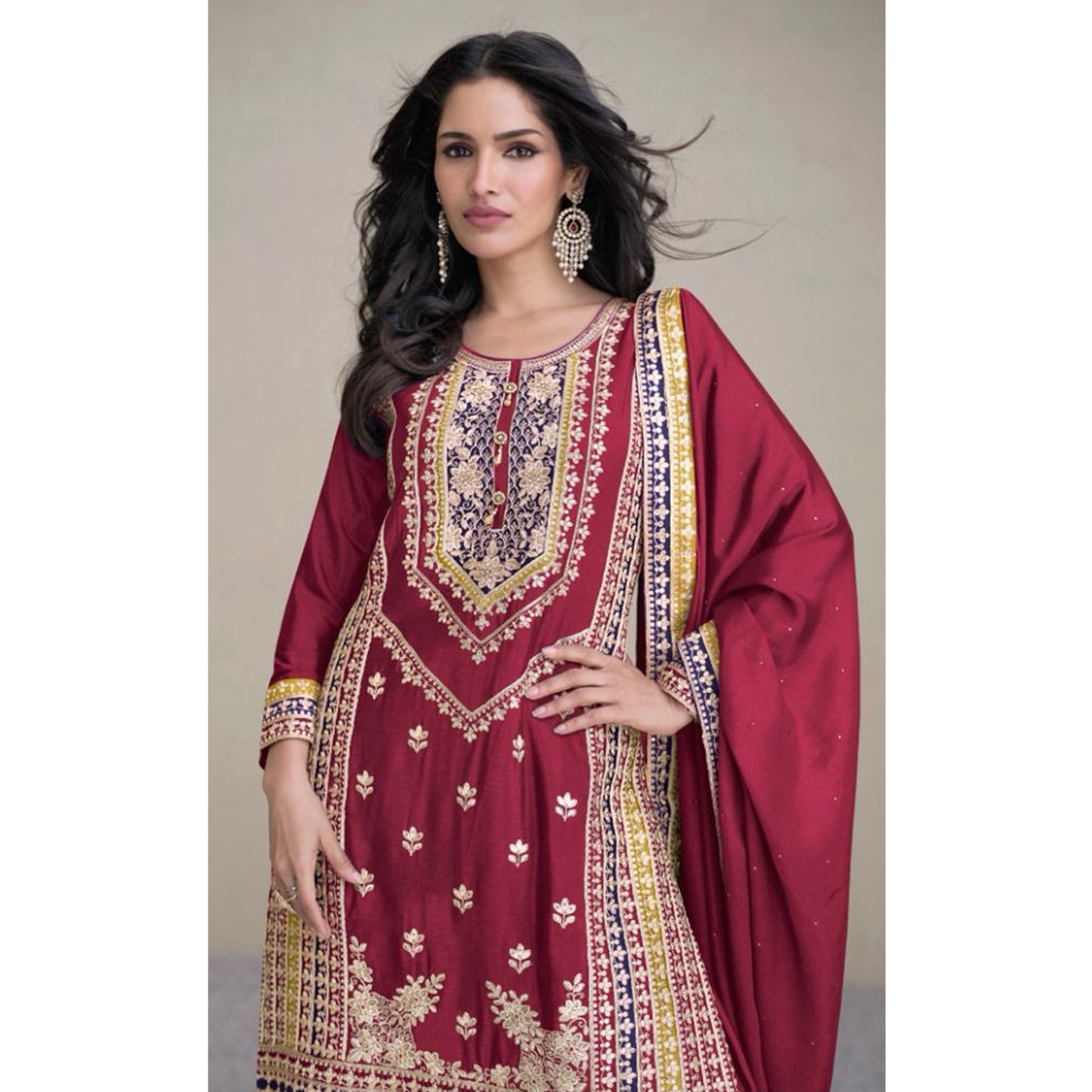 Eid Special Designer Chinon Work Shalwar Kameez Plazzo Suit With Dupatta