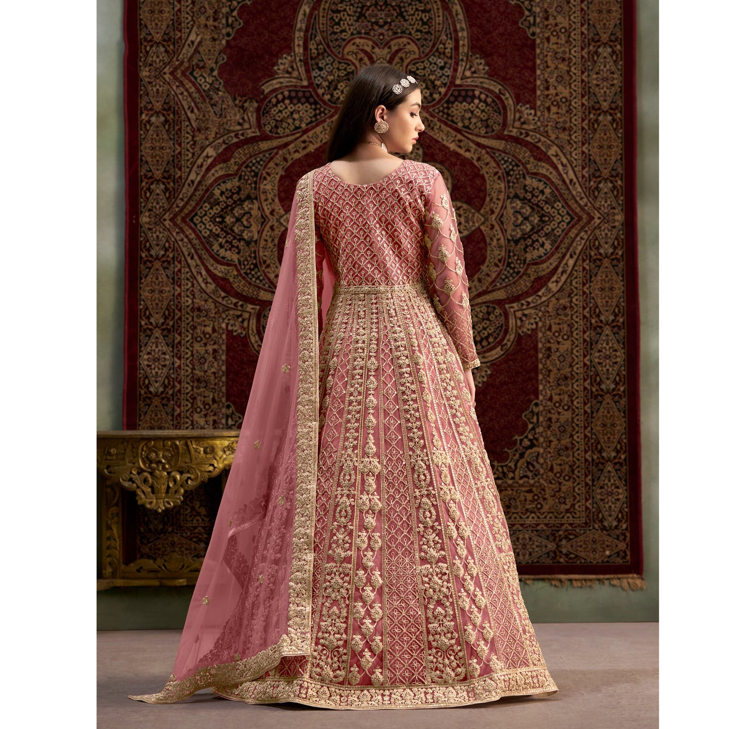 Pakistani Roka Nikah Wear Santoon Fabric & Embroidery Work Anarkali Gown Suit