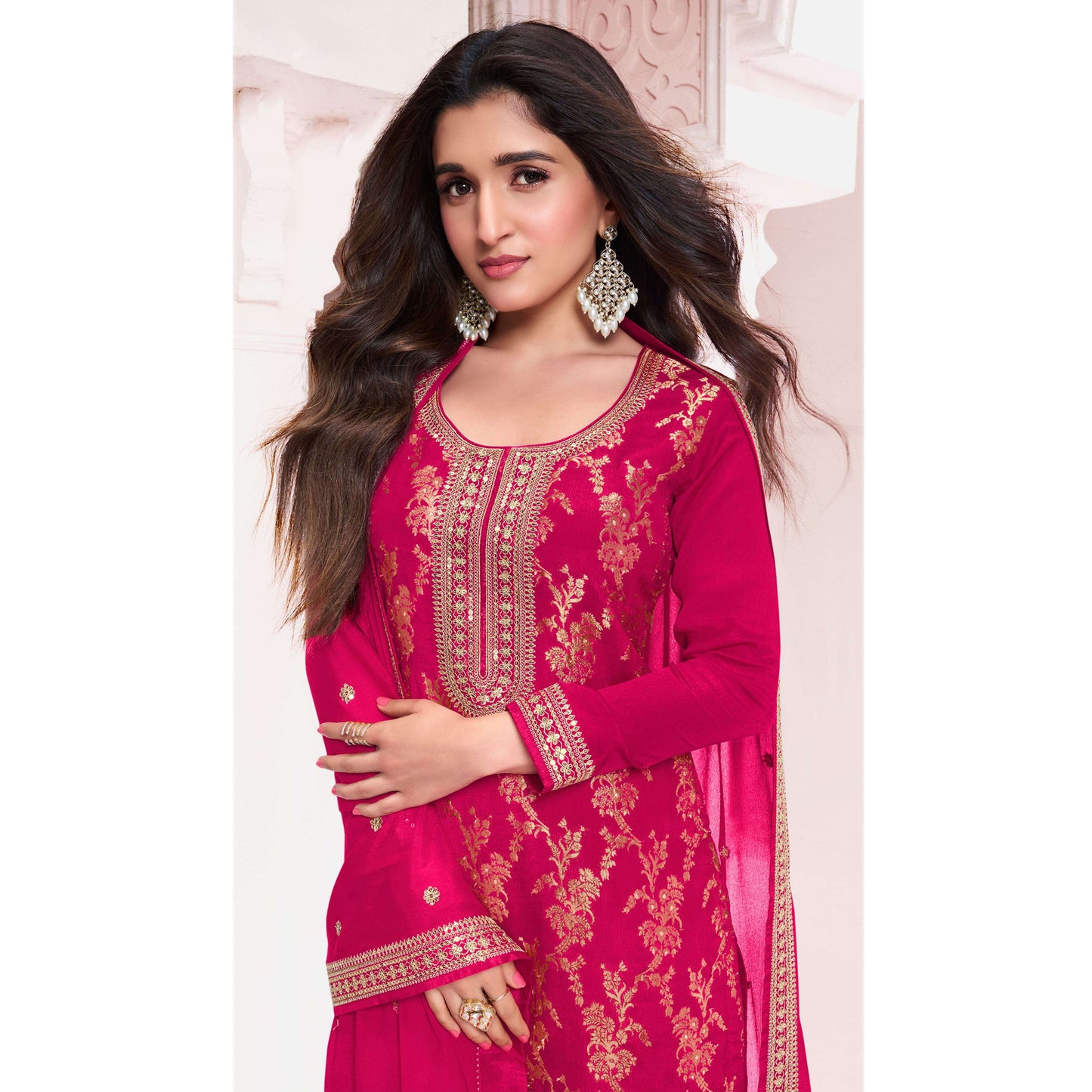 Women's Wear Embroidery Santoon Fabric Salwar Kameez Pant Suits With Chinon Dupatta