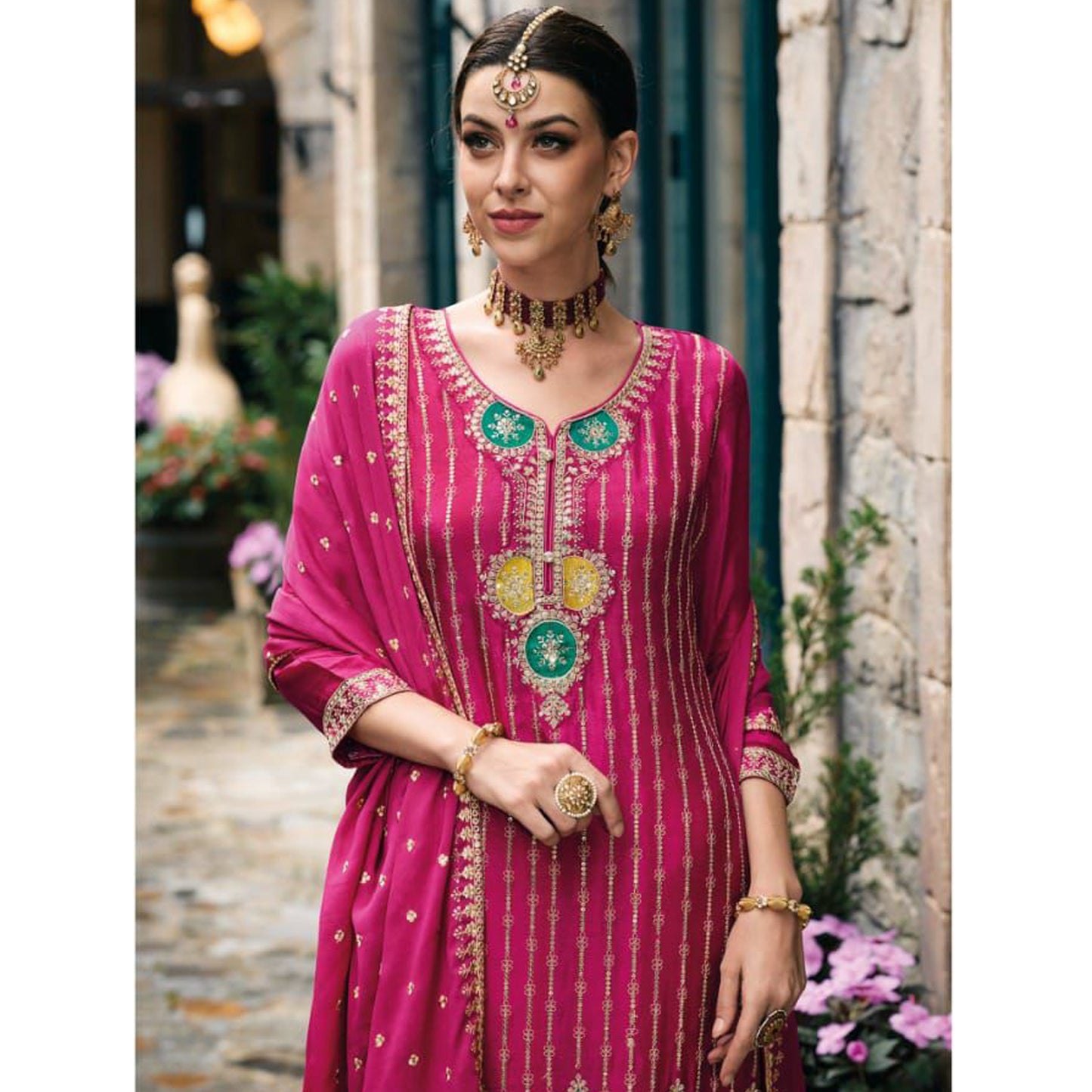 Gorgeous Designer Heavy Chinon With Embroidery Work Salwar Kameez Plazzo Suit