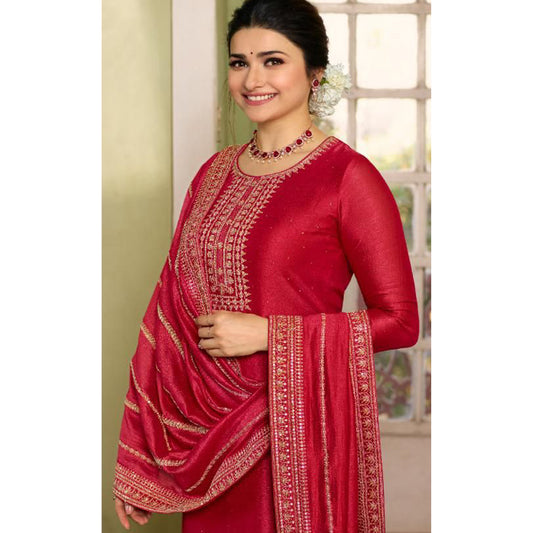 Valentine Day Special Red Color Salwar Kameez Suits Georgette Fabric Worked Plazzo Suits