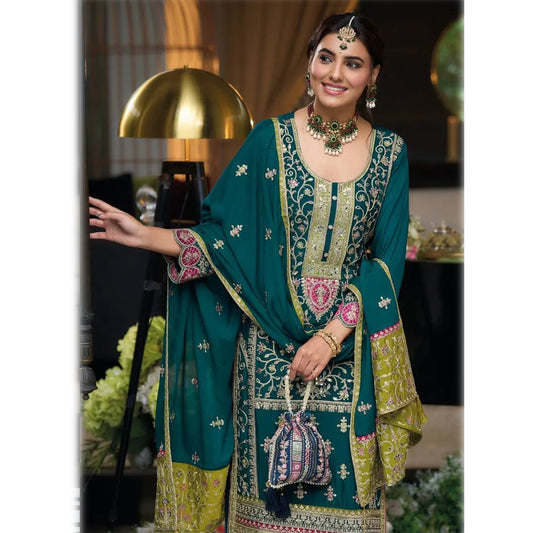 Ramdan Eid Special Chinon With Heavy Emboidery Work Salwar Kameez Plazzo Suit With Designer Dupatta