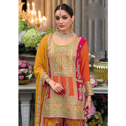 Trendy Designer Heavy Chinon With Embroidery Work Salwar Kameez Sharara Plazzo Suit