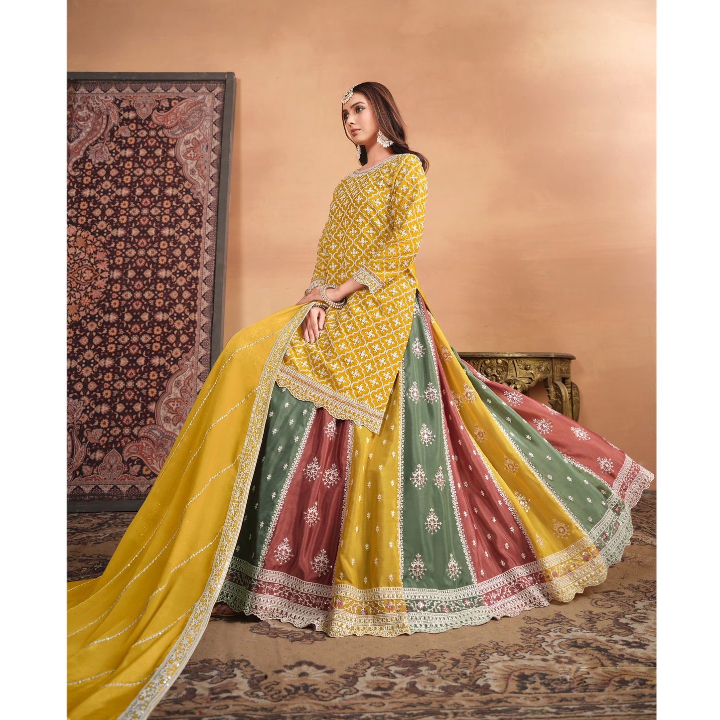 Pakistani Roka Wear Thread Embroidery Work Salwar Kameez Lehenga Suits