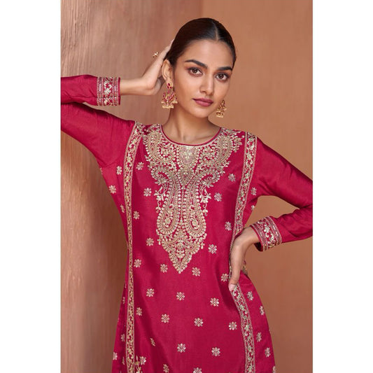 Pakistani Nikah Wear Chinon Fabric & Embroidery Work Salwar Kameez  Plazzo Suit