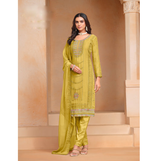 Indian Traditional Wear Organza Chiffon Embroidery Work Salwar Kameez Pant Suits