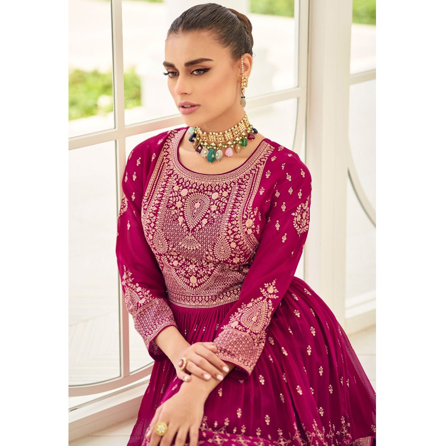 Event Wedding Wear Real Georgette Fabric Sharara Plazzo Suits