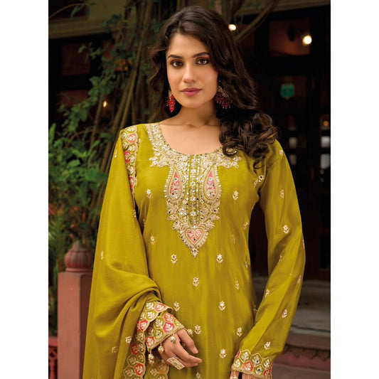 Stylish Designer Santoon Fabric Salwar Kameez Plazzo Suit With Heavy Dupatta