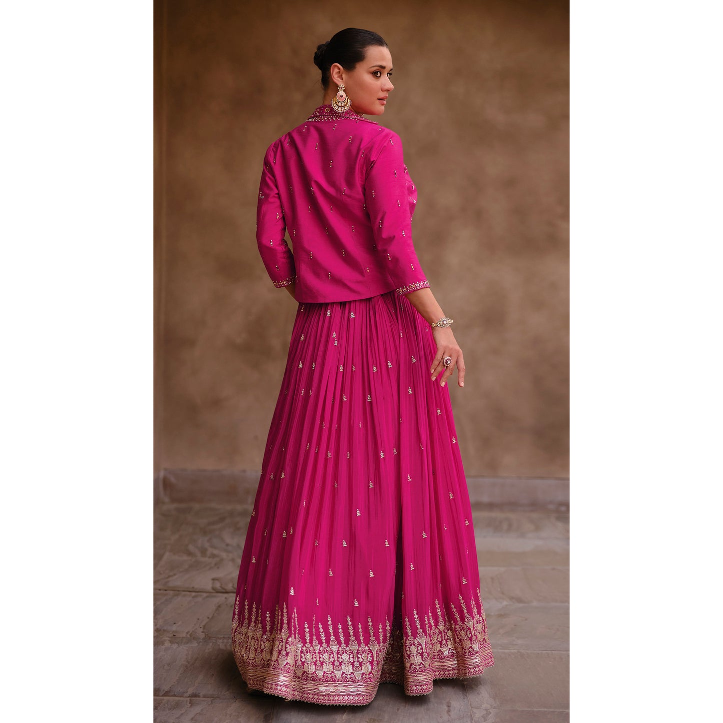 Event Wedding Designer Chinon With Organza Silk Shrug Lehenga Suits