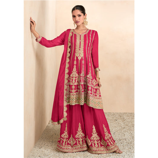 Indian Function Wear Salwar Kameez Palazzo Suits With Real Chinon Dupatta
