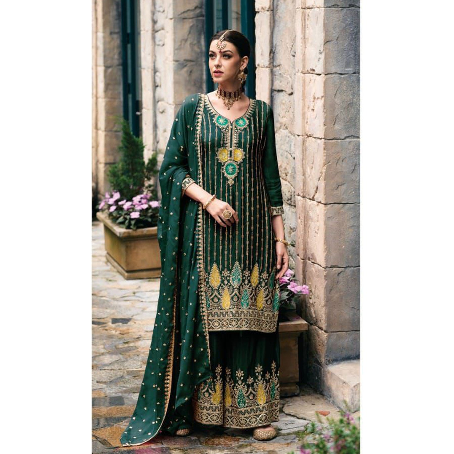 Gorgeous Designer Heavy Chinon With Embroidery Work Salwar Kameez Plazzo Suit