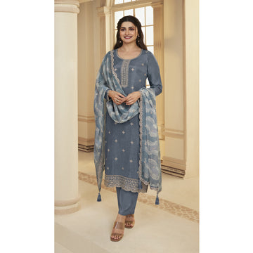 Bollywood Style Party Wear Salwar Kameez Pant Suits with Digital Printed Organza Dupatta
