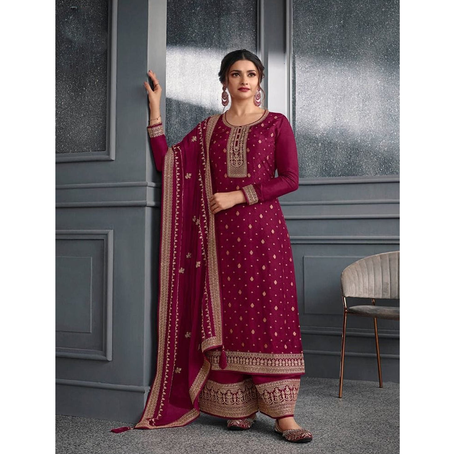 Indian Wedding Wear Georgette With Embroidery Work Salwar Kameez Plazzo Suit