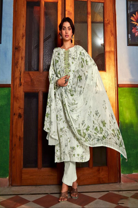 Summar Special Cotton Fabric & Embroidery Work Salwar Kameez Plazzo Pant Suit With Chiffon Dupatta