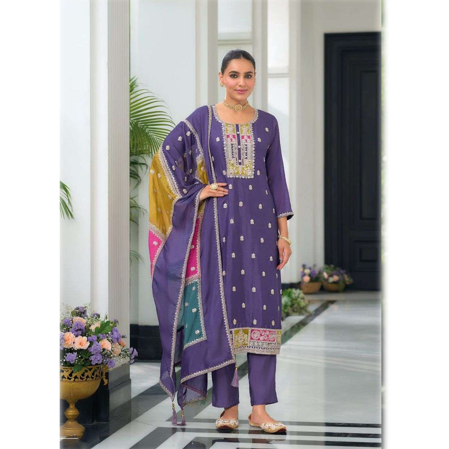 Indian Festival Ready To Wear Heavy Silk & Embroidery Work Salwar Kameez Pant Suit