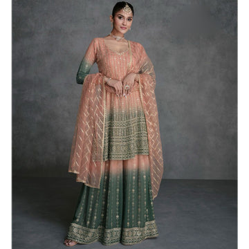 Pakistani Roka Nikah Wear Salwar Kameez Palazzo Suit's With Embroidery Worked Dress