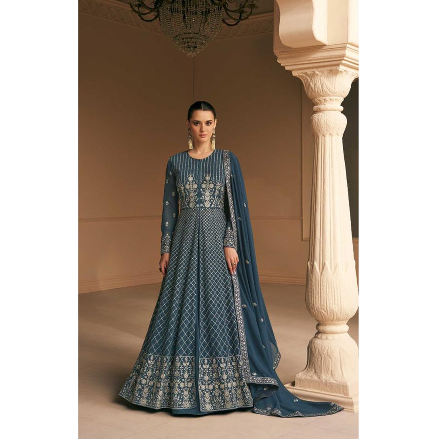 Real Georgette Wedding Party Wear Heavy Embroidery Work Anarkali Gown Suits