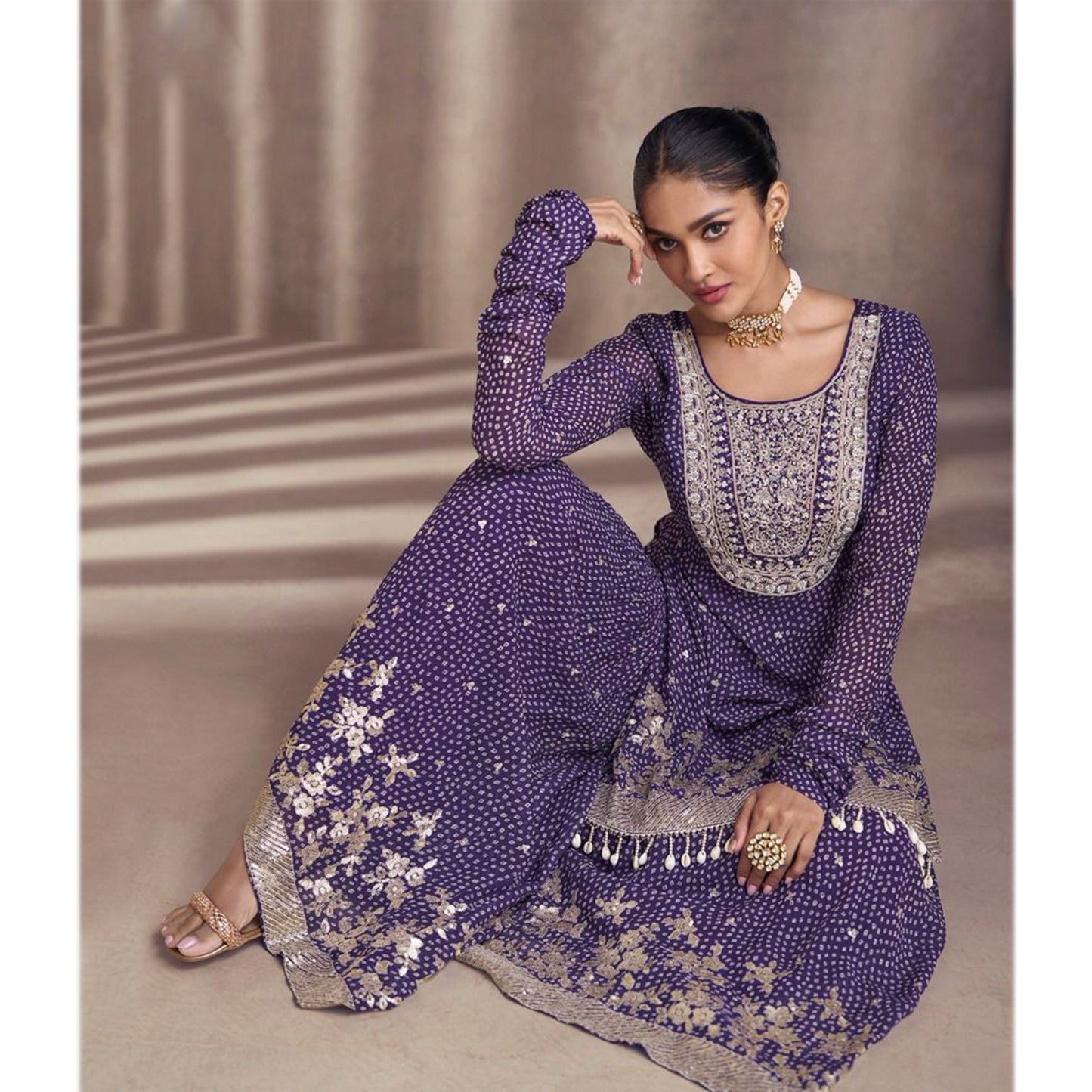 Eid Ramdan Special Chinon Silk Heavy Embroidery Work Salwar Kameez Plazzo Suit