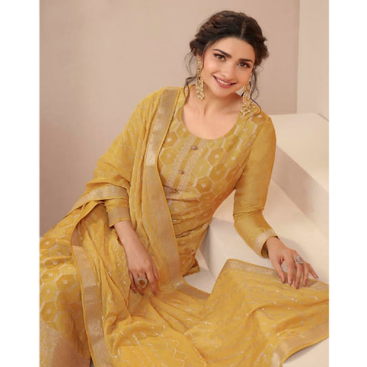 Beautiful Indian Designer Wear Yellow Color Salwar Kameez Suits Stitched Heavy Worked Plazzo Dress